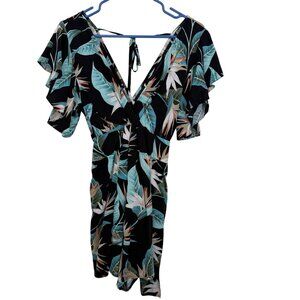 Shein Curve Romper Women 0XL Floral Flutter Sleeve Smocked Waist Tropical Cruise